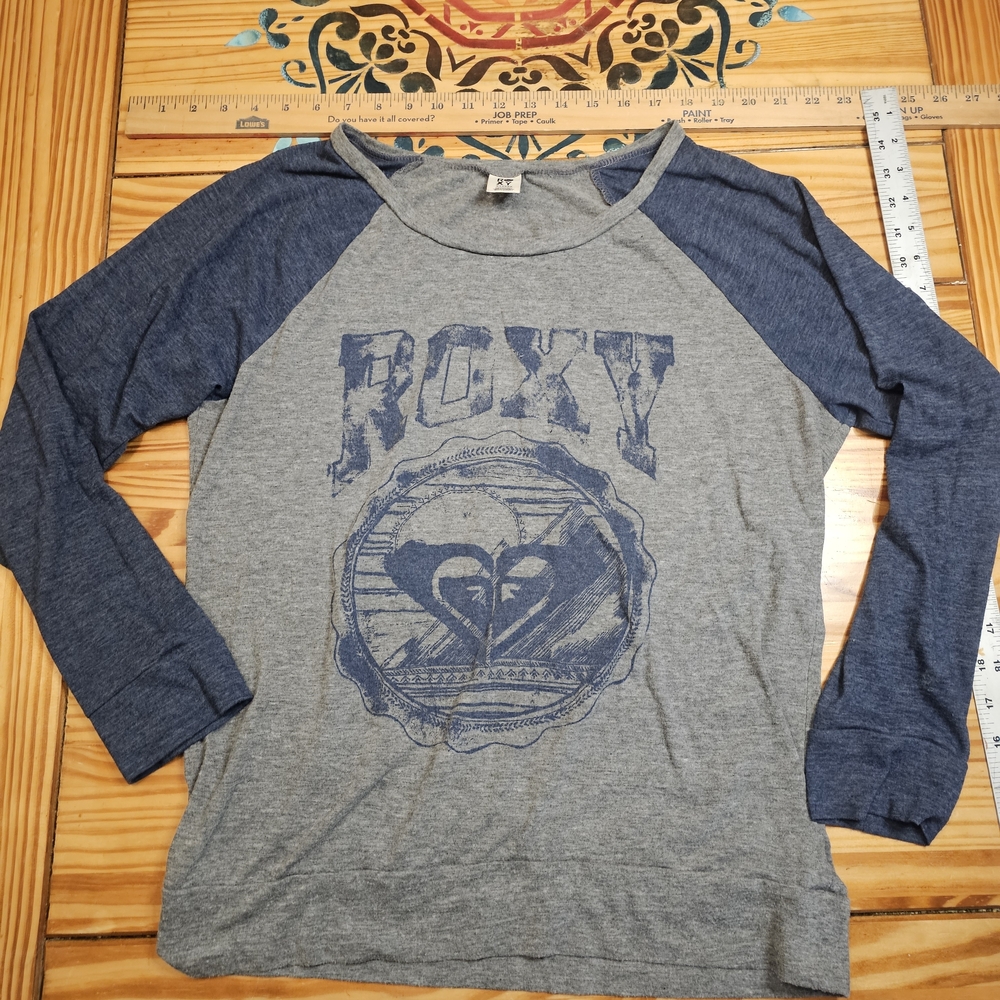 Roxy Blue and Gray Raglan Top